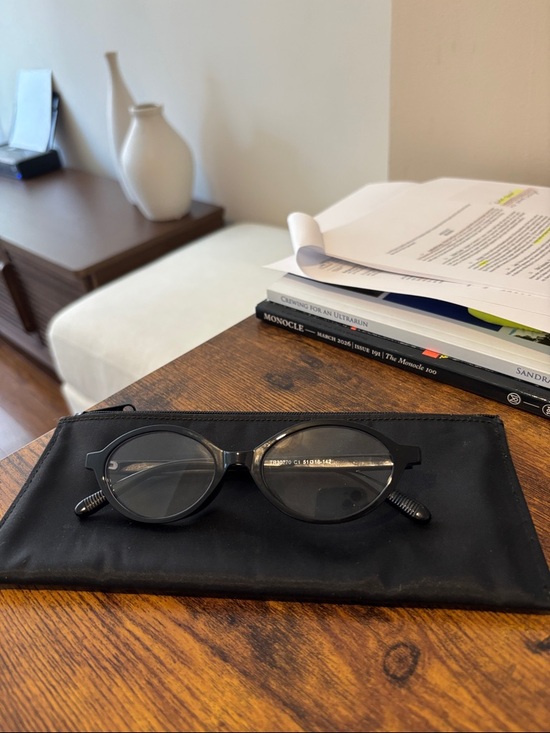 Accessories - Black computer eyeglasses with zip soft case, chic minimalist style.